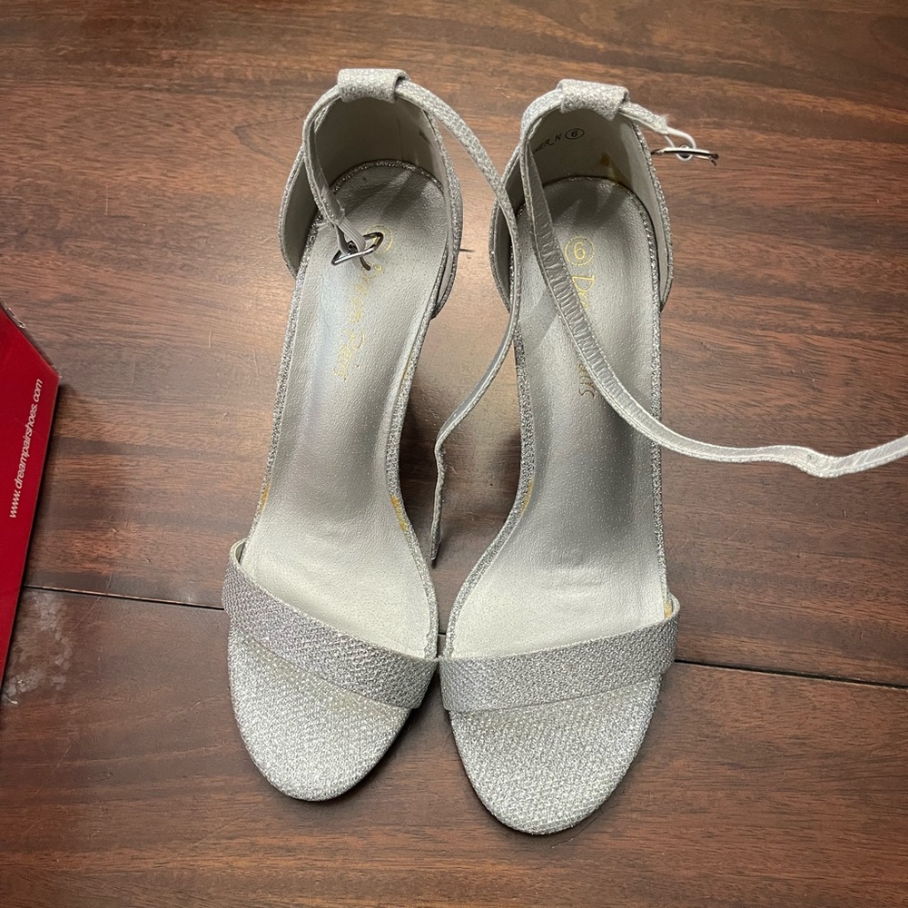 Silver Glitter 3 inch Prom Heels Size 6